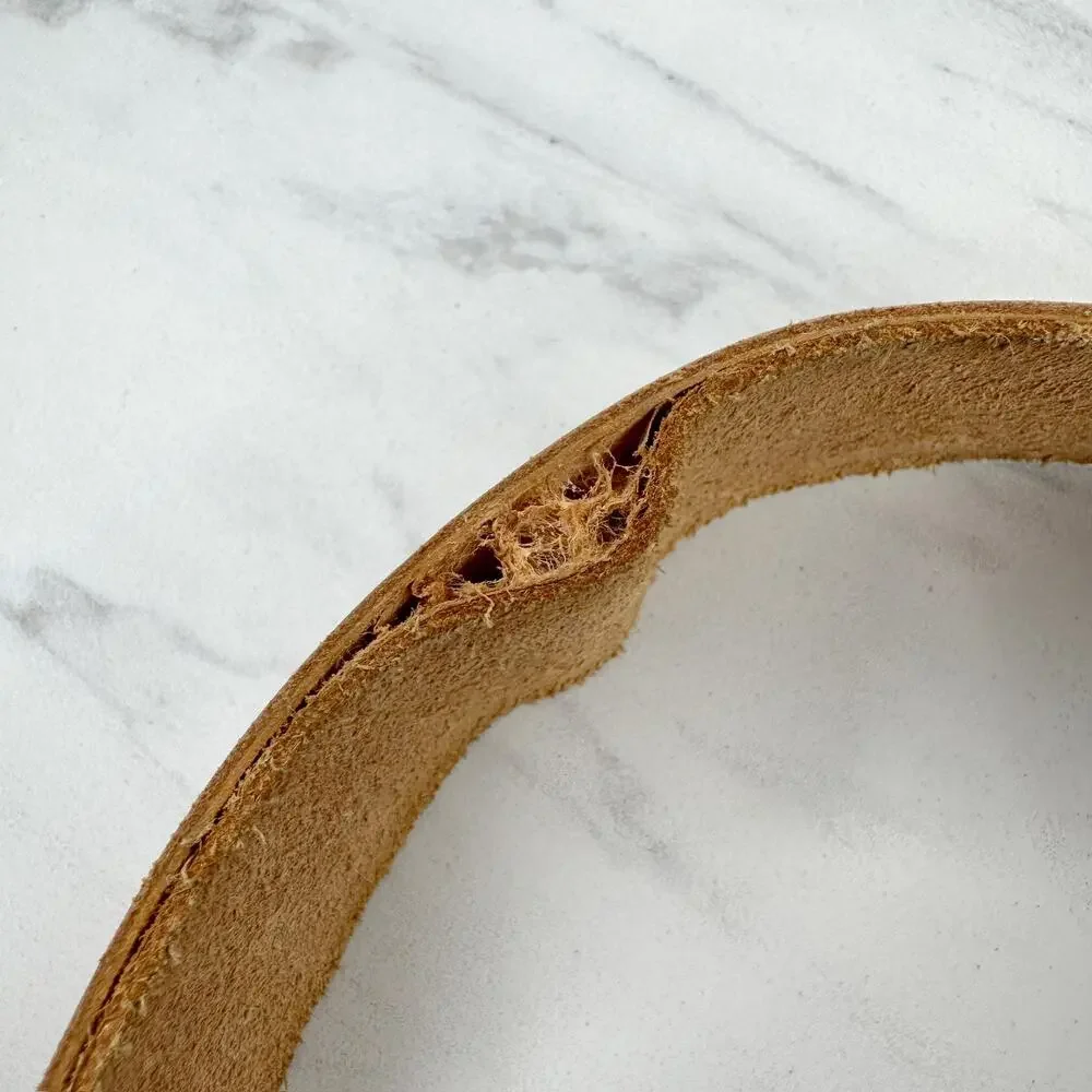 Brown Genuine Leather Belt Bronze Buckle Mens Size 36 ✨